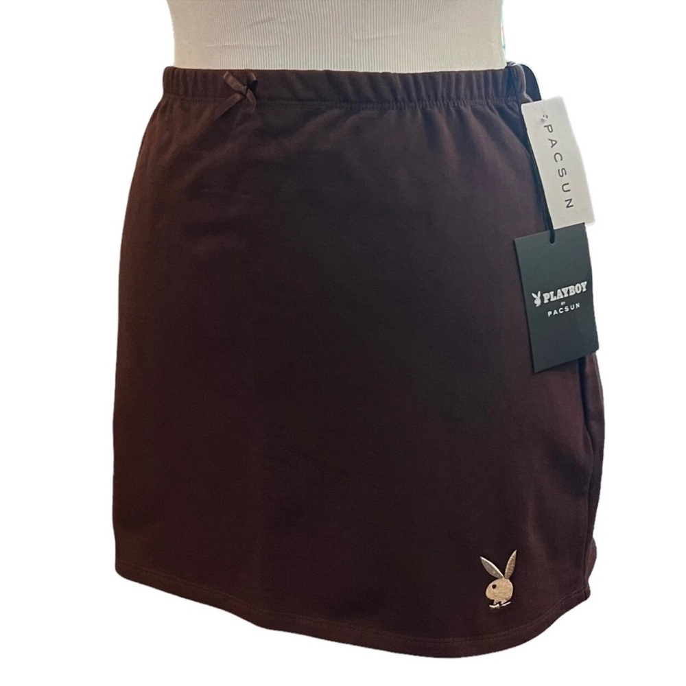NWT Playboy By Pacsun M Mini Skirt Princess Bow Brown Women’s Medium Stretch - Picture 3 of 12